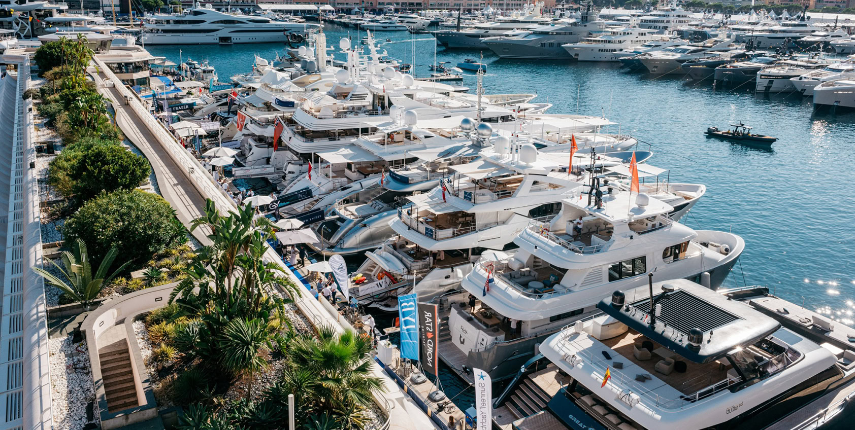 Monte Carlo harbor view during Monaco Yacht Show week